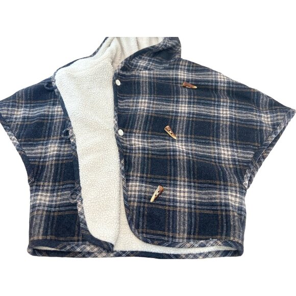 Sundance Wool Coat Poncho Women Large Black Plaid Wesetern Fleece Hoodie Relaxed - Picture 10 of 16